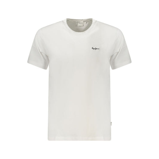T-Shirt by Pepe Jeans for men in cotton white showcases a fashionable silhouette, elegantly detailed with a fashionable and crew neckline for a sophisticated, high-fashion look.