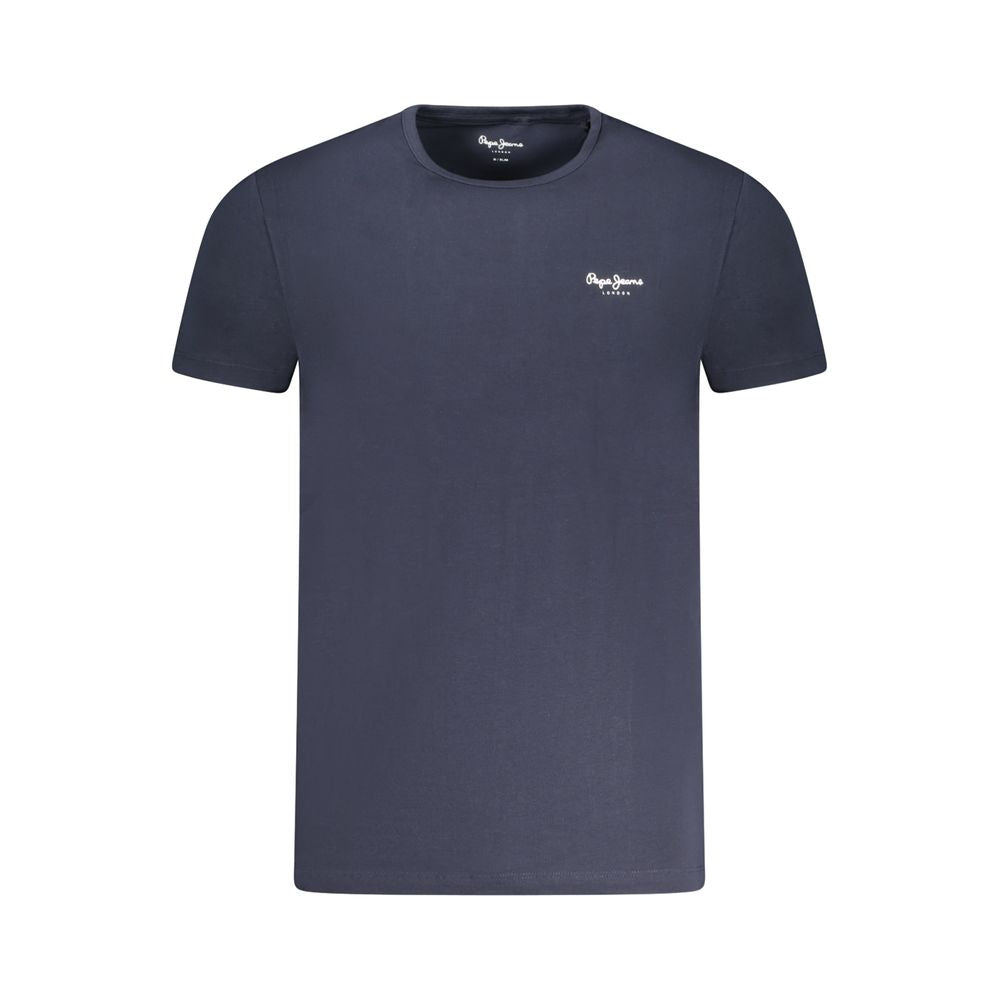 T-Shirt by Pepe Jeans for men in stretch cotton blue showcases a chic silhouette, artfully detailed with a chic wrap crew neckline and for a chic finish.