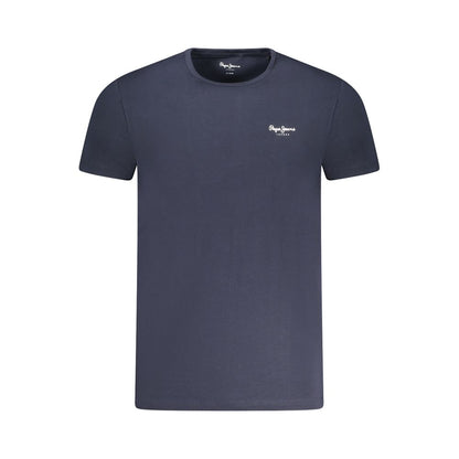 T-Shirt by Pepe Jeans for men in stretch cotton blue showcases a chic silhouette, artfully detailed with a chic wrap crew neckline and for a chic finish.
