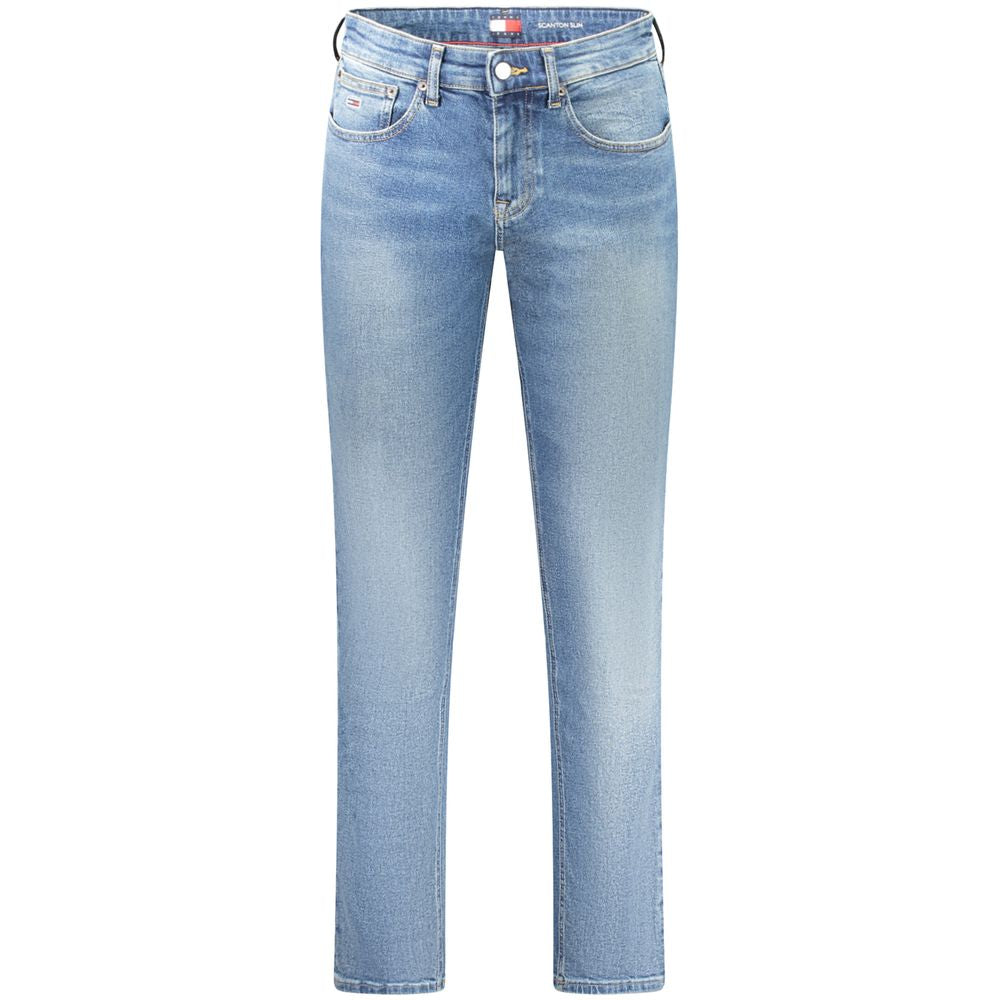 Jeans by Tommy Hilfiger for men in stretch denim cotton blue presents a tailored silhouette, showcasing a tailored slim and long cut with a refined for a truly tailored aesthetic.