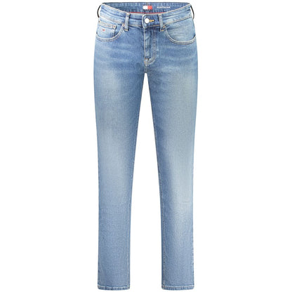 Jeans by Tommy Hilfiger for men in stretch denim cotton blue presents a tailored silhouette, showcasing a tailored slim and long cut with a refined for a truly tailored aesthetic.