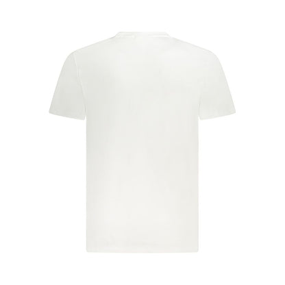 T-Shirt by Calvin Klein for men in cotton white showcases a fashionable silhouette, elegantly detailed with a fashionable and crew neckline for a sophisticated, high-fashion look.