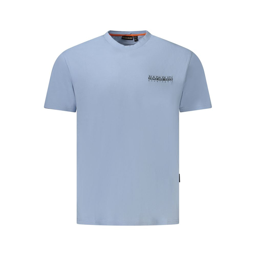 T-Shirt by Napapijri for men in stretch organic cotton light-blue, signature & print features an edgy silhouette, meticulously detailed with a sophisticated short-sleeve and for a truly edgy finish.
