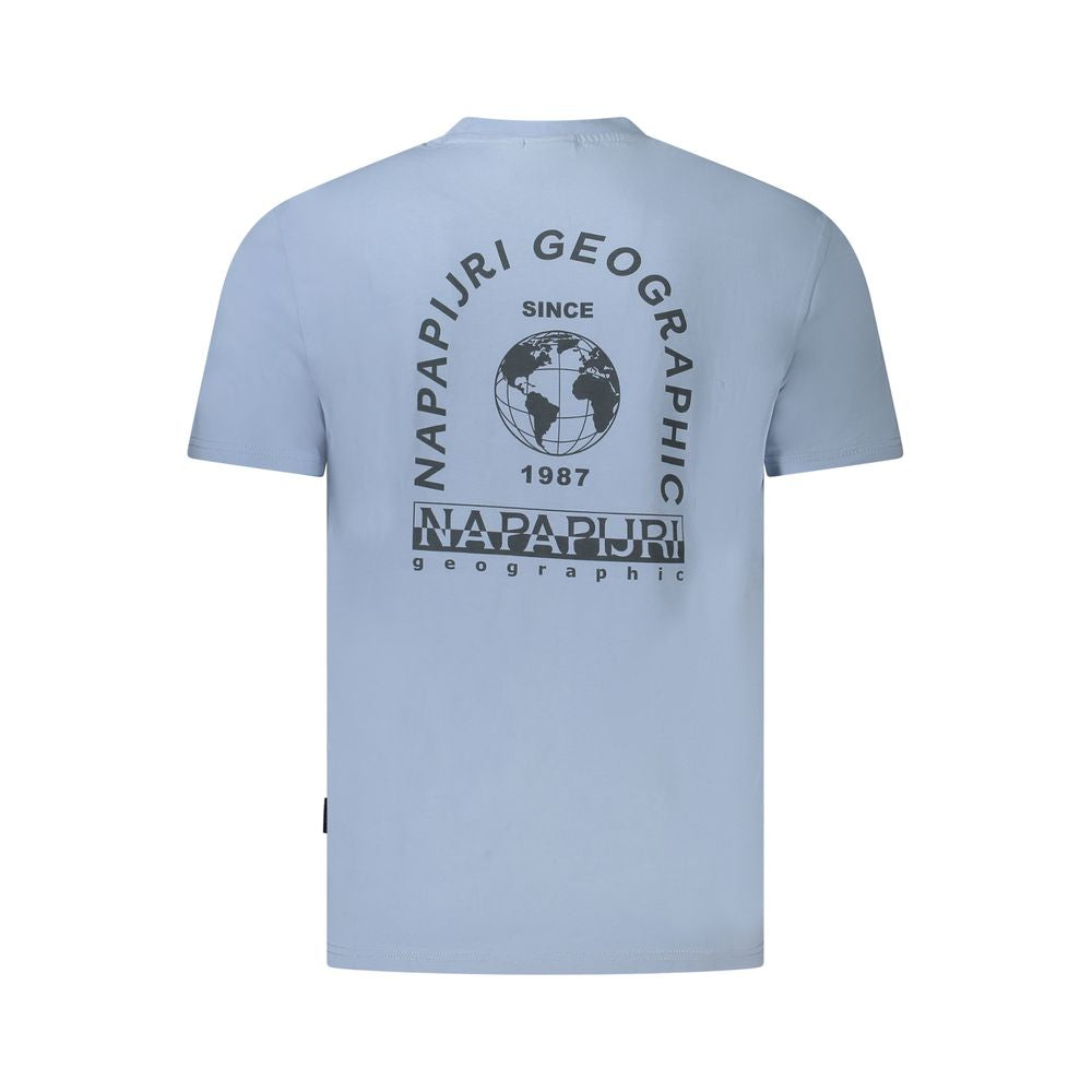 T-Shirt by Napapijri for men in stretch organic cotton light-blue, signature & print showcases a unassuming silhouette, artfully detailed with a refined and unassuming for a sophisticated, contemporary look.