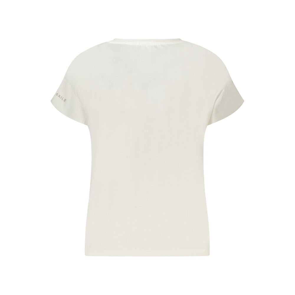 T-Shirt by North Sails for women in cotton white & print showcases a fashionable silhouette, elegantly detailed with a fashionable and wide-neck neckline for a sophisticated, high-fashion look.