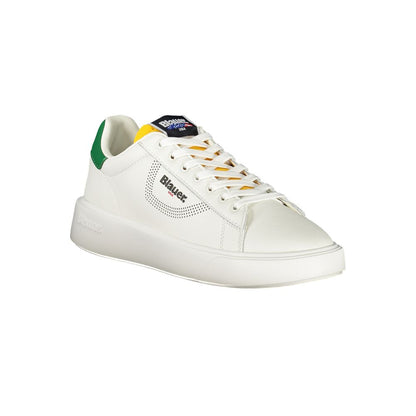 Sneakers by Blauer for men in polyester polyethylene leather green, white, signature & print features an opulent silhouette from the Men's Casual Polyester Polyethylene Leather Sneakers collection, showcasing a signature casual style with an opulent finish.