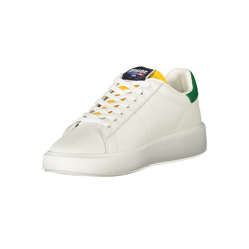 Sneakers by Blauer for men in polyester polyethylene leather green, white, signature & print presents a sumptuous silhouette from the Men's Casual Polyester Polyethylene Leather Sneakers collection, showcasing a sumptuous casual style for an elevated aesthetic.