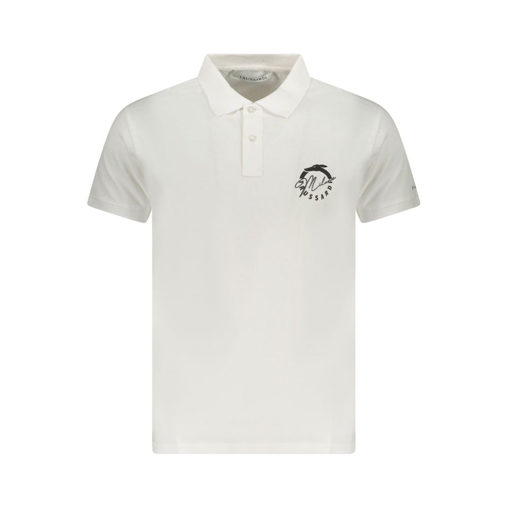 Polo Shirt by Trussardi for men in cotton white & print presents a crisp silhouette, artfully detailed with a crisp short-sleeve and crisp .
