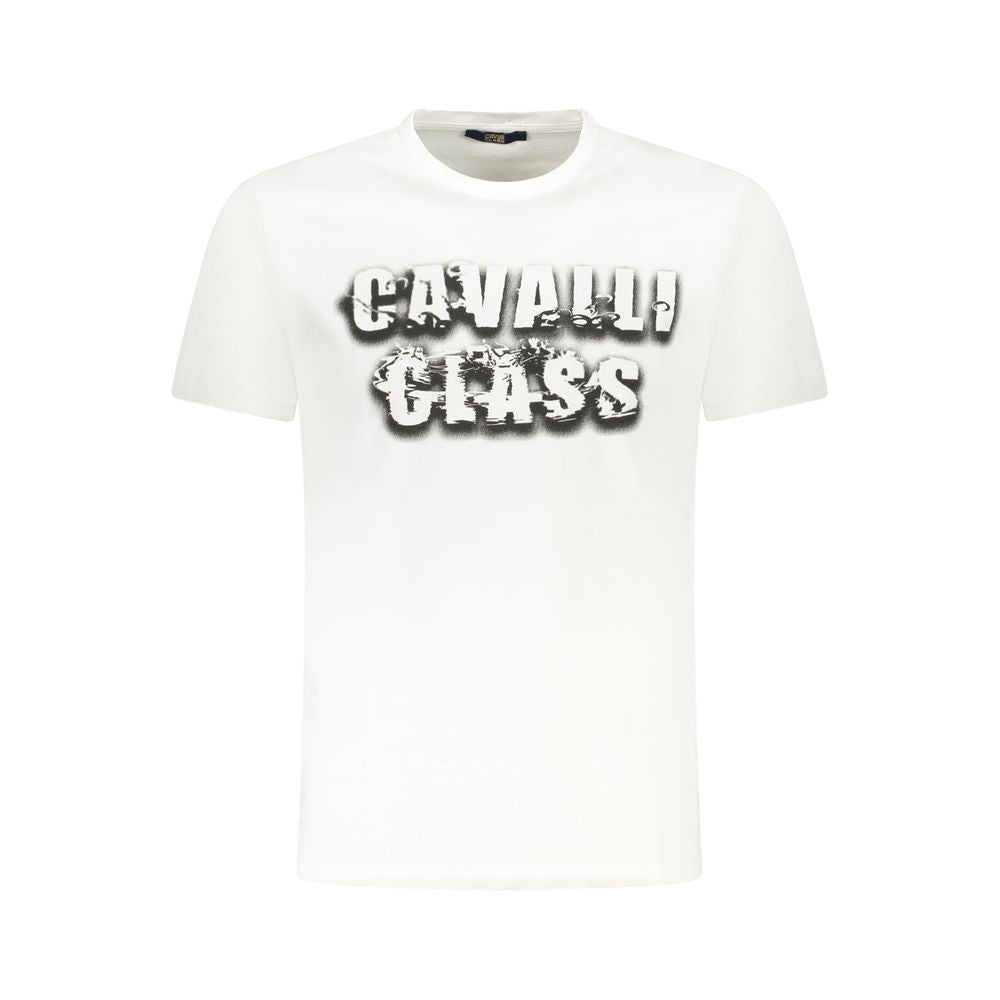 T-Shirt by Cavalli Class for men in cotton white & print showcases a chic silhouette, artfully detailed with a chic crew neckline and for a chic finish.