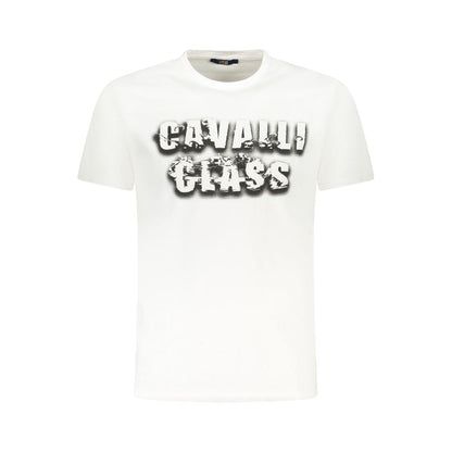 T-Shirt by Cavalli Class for men in cotton white & print showcases a chic silhouette, artfully detailed with a chic crew neckline and for a chic finish.