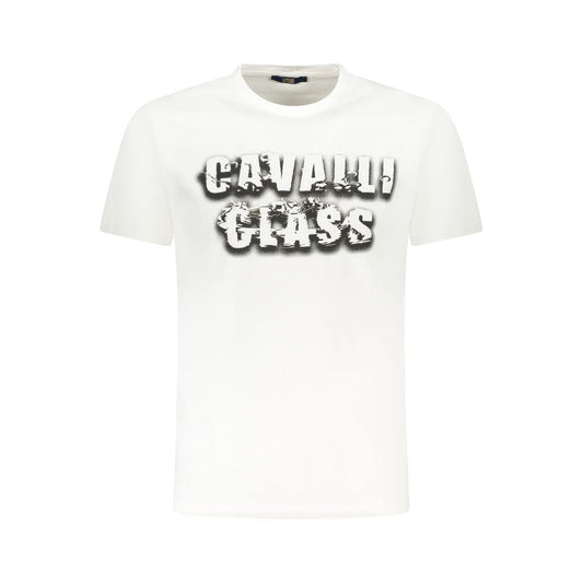 T-Shirt by Cavalli Class for men in cotton white & print showcases a chic silhouette, artfully detailed with a chic crew neckline and for a chic finish.