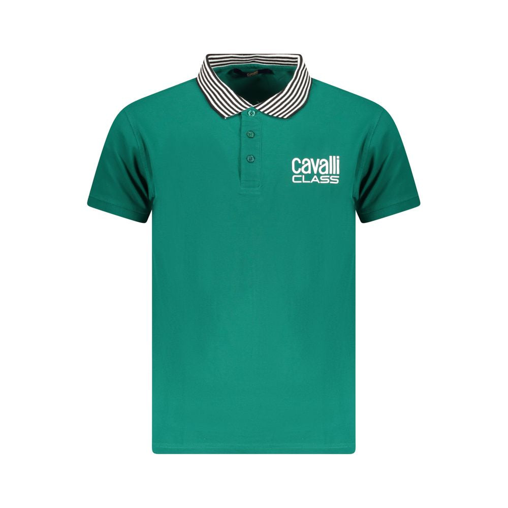 Polo Shirt by Cavalli Class for men in cotton green presents a sleek silhouette, featuring a refined and short-sleeve for a sleek finish.