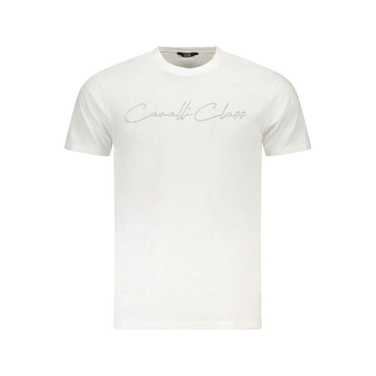 T-Shirt by Cavalli Class for men in cotton white & print showcases a dramatic silhouette, elegantly detailed with a dramatic crew neckline and for a truly dramatic finish.
