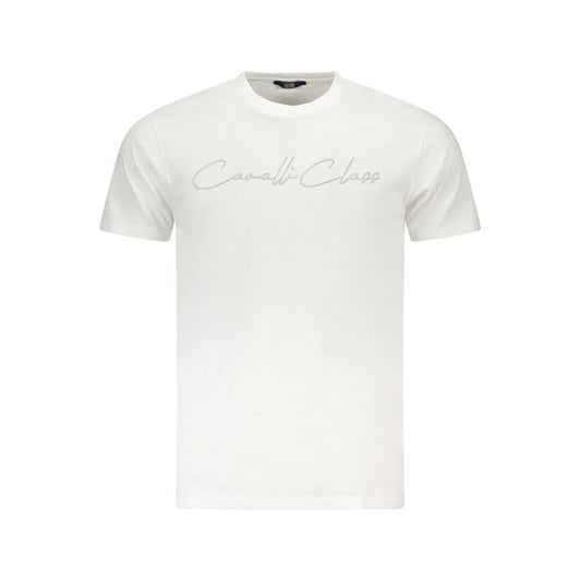 T-Shirt by Cavalli Class for men in cotton white & print showcases a dramatic silhouette, elegantly detailed with a dramatic crew neckline and for a truly dramatic finish.