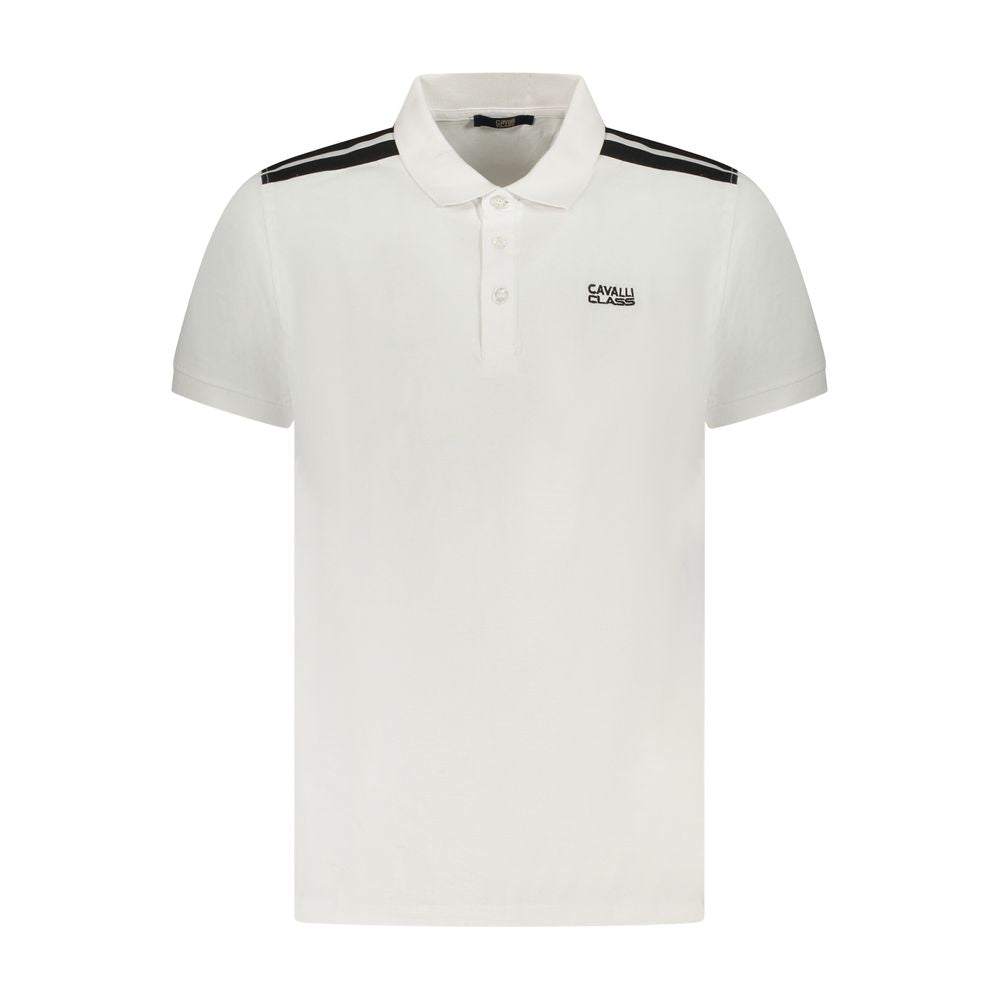 Polo Shirt by Cavalli Class for men in cotton white & signature presents a sleek silhouette, featuring a refined and short-sleeve for a sleek finish.