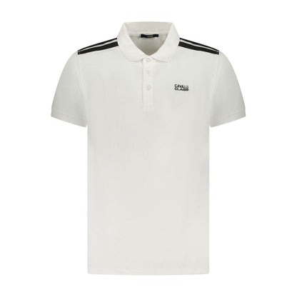 Polo Shirt by Cavalli Class for men in cotton white & signature presents a sleek silhouette, featuring a refined and short-sleeve for a sleek finish.