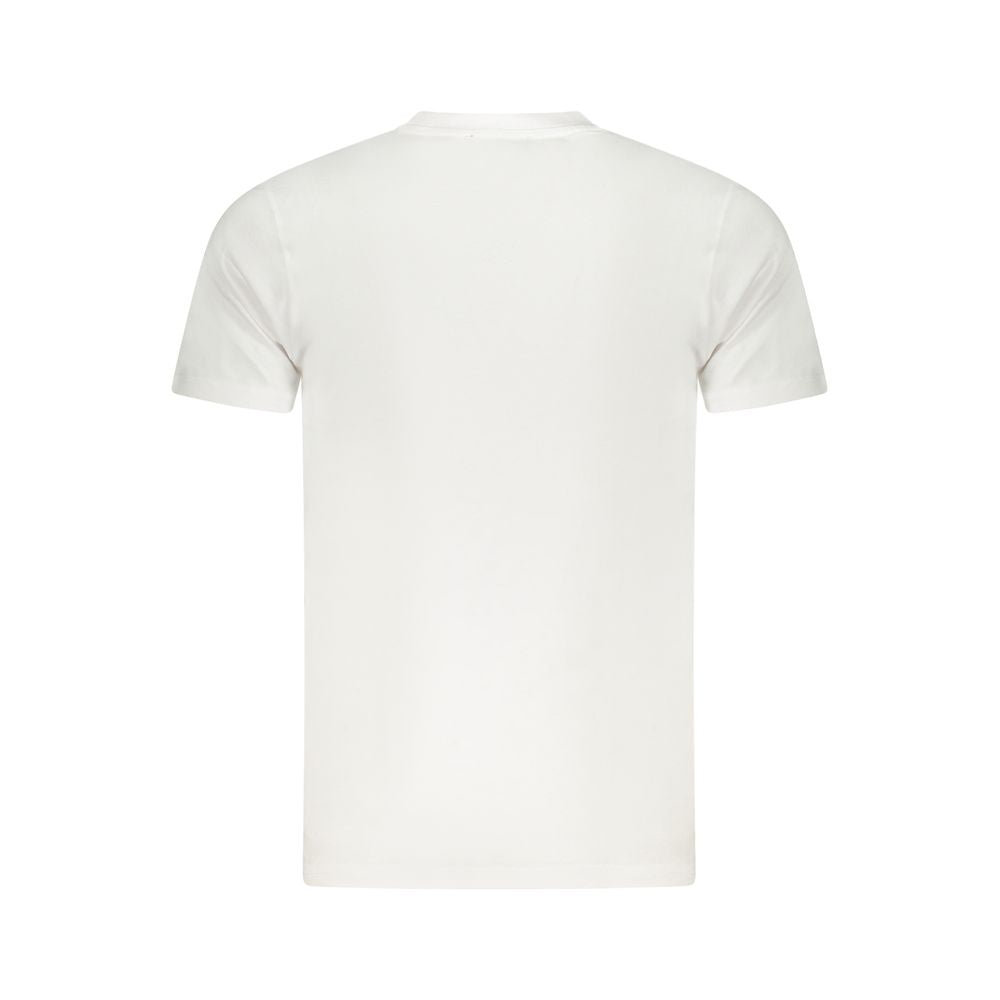 T-Shirt by Cavalli Class for men in cotton white, signature & print showcases a fashionable silhouette, elegantly detailed with a fashionable and crew neckline for a sophisticated, high-fashion look.