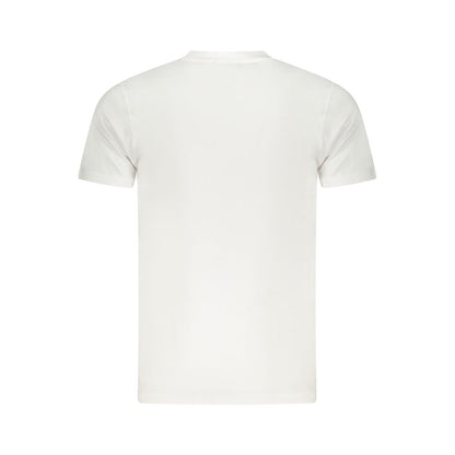 T-Shirt by Cavalli Class for men in cotton white, signature & print showcases a fashionable silhouette, elegantly detailed with a fashionable and crew neckline for a sophisticated, high-fashion look.