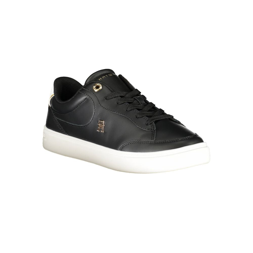 Sneakers by Tommy Hilfiger for women in polyester polyethylene leather black presents a sumptuous silhouette, artfully capturing the essence of the Essence Women's Casual Polyester Polyethylene Leather Sneakers with its sumptuous casual style design.