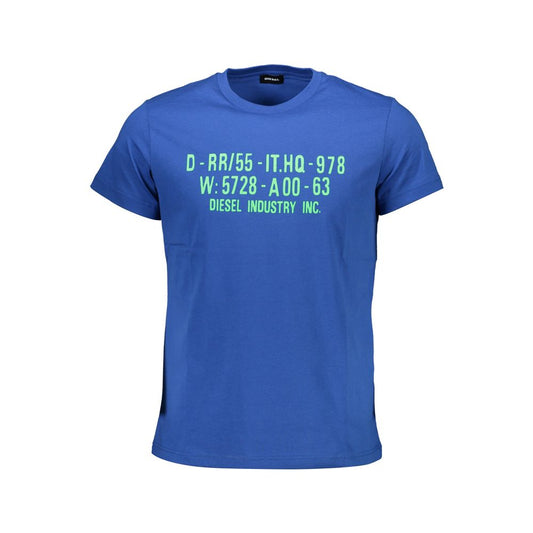 T-Shirt by Diesel for men in cotton blue & print showcases a dramatic silhouette, elegantly detailed with a dramatic and for a truly dramatic finish.