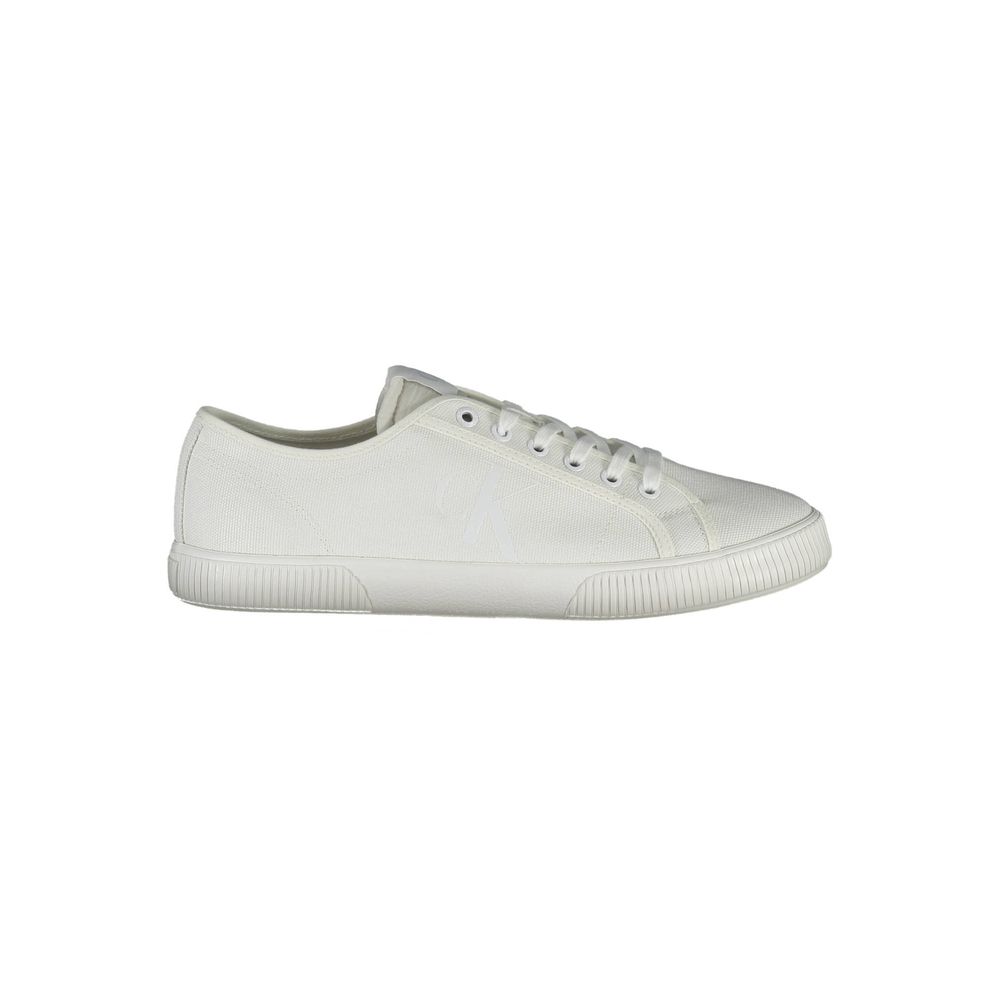 Athletic Sneakers by Calvin Klein for men in polyester polyethylene cotton white presents a sleek silhouette, perfectly capturing the athletic style essence of Men's Athletic Polyester Polyethylene Cotton Sneakers with its sleek design and premium finish.