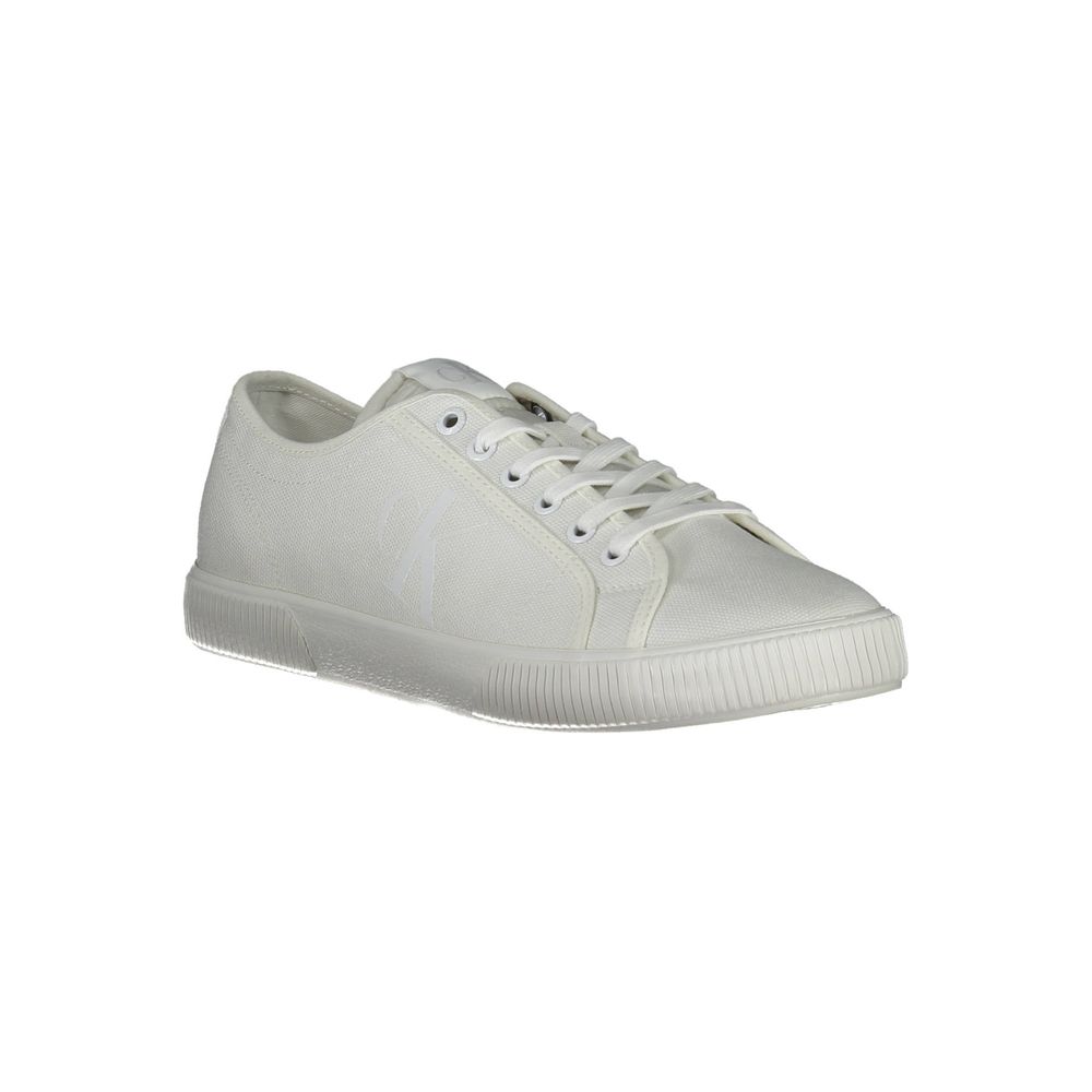 Athletic Sneakers by Calvin Klein for men in polyester polyethylene cotton white showcases a architectural silhouette, artfully capturing the essence of the Men's Athletic Polyester Polyethylene Cotton Sneakers with its signature architectural athletic style construction.