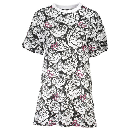 Dress by Cavalli Class for women in cotton white & print features an eye catching silhouette with a sophisticated round neckline, elegant short-sleeve, and a refined short for a eye catching aesthetic.