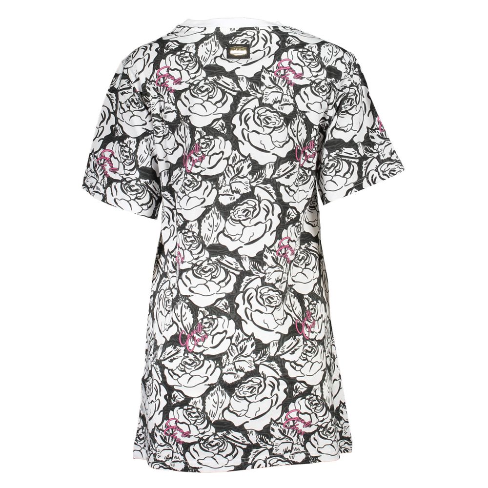 Dress by Cavalli Class for women in cotton white & print features an sultry silhouette defined by a and , falling to an sultry short for a sultry look.