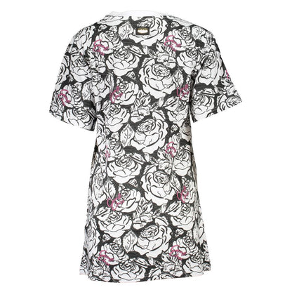 Dress by Cavalli Class for women in cotton white & print features an sultry silhouette defined by a and , falling to an sultry short for a sultry look.