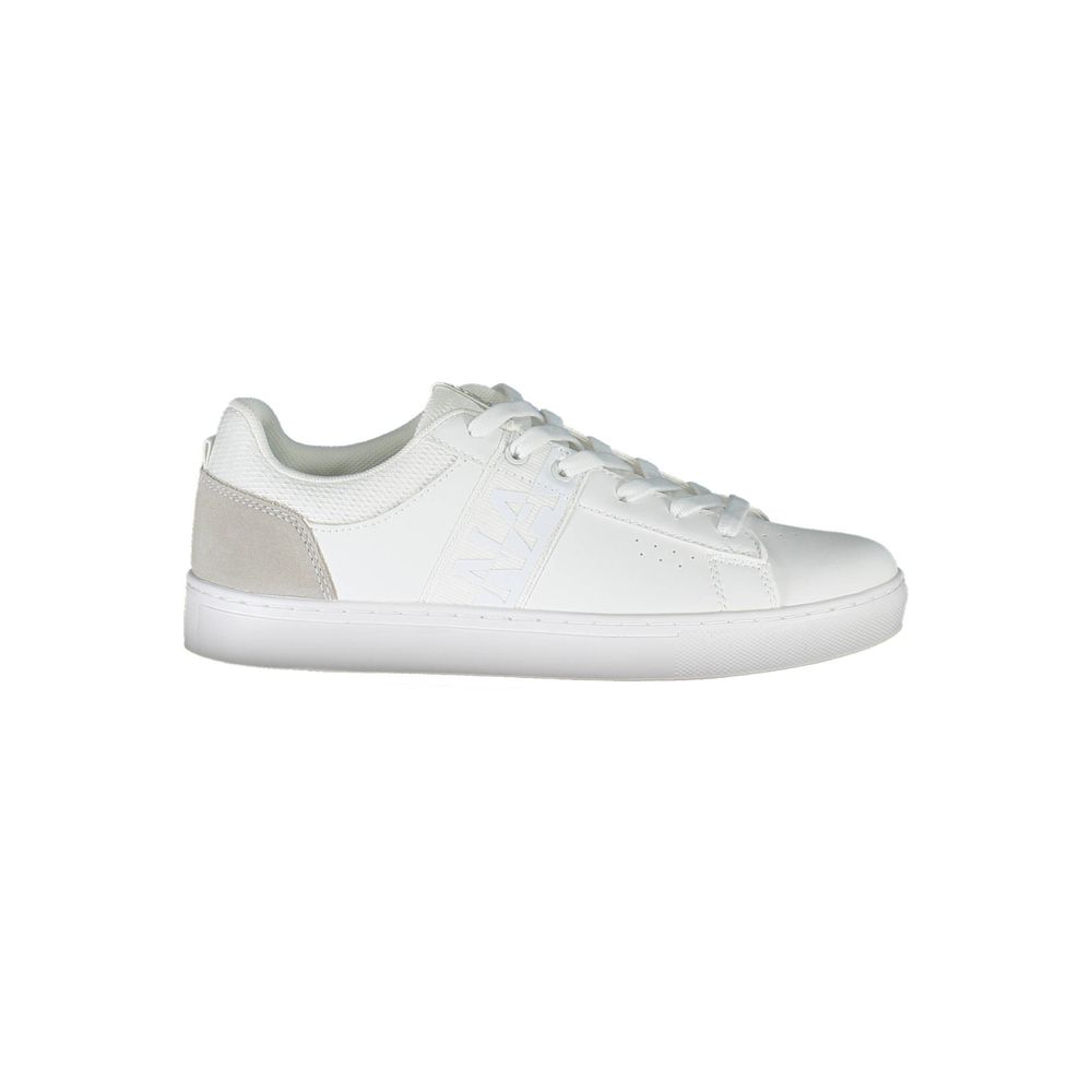 Sneakers by Napapijri for women in polyester polyethylene leather white presents a sumptuous silhouette, artfully capturing the essence of the Women's Fashion Polyester Polyethylene Leather Sneakers with its sumptuous fashion style design.
