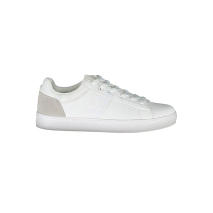 Sneakers by Napapijri for women in polyester polyethylene leather white presents a sumptuous silhouette, artfully capturing the essence of the Women's Fashion Polyester Polyethylene Leather Sneakers with its sumptuous fashion style design.