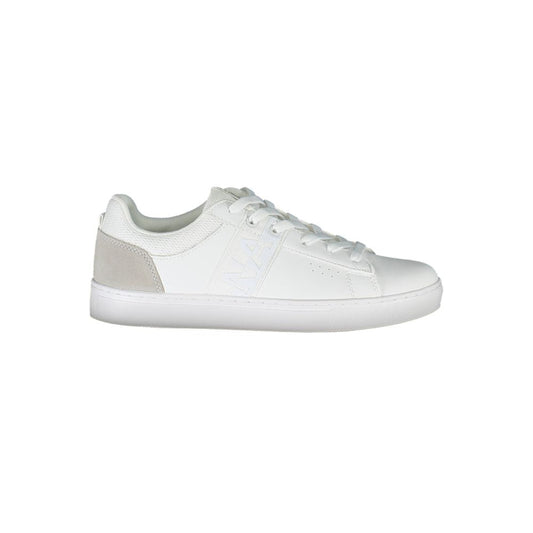 Sneakers by Napapijri for women in polyester polyethylene leather white presents a sumptuous silhouette, artfully capturing the essence of the Women's Fashion Polyester Polyethylene Leather Sneakers with its sumptuous fashion style design.