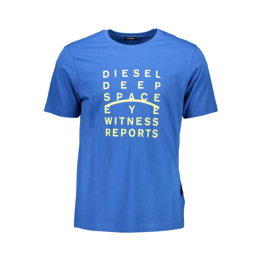 T-Shirt by Diesel for men in cotton blue & print showcases a unassuming silhouette, artfully detailed with a refined crew neckline and unassuming short-sleeve for a sophisticated, contemporary look.