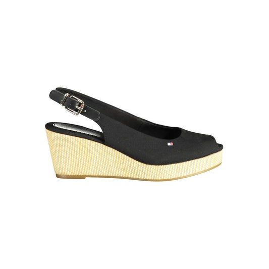 Tommy Hilfiger Women's Leather Cotton Polyester Polyethylene Mid-Heel Sandals - Black Signature