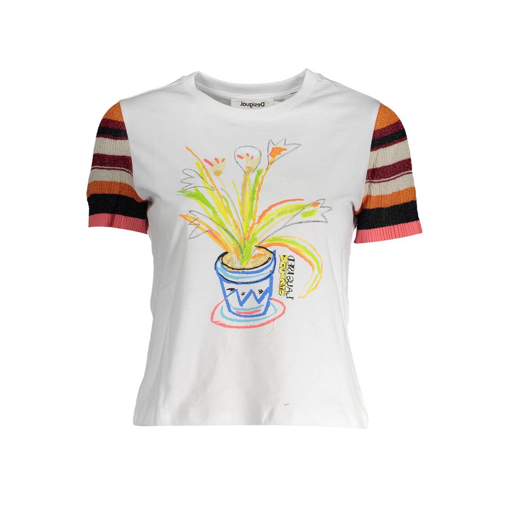 T-Shirt by Desigual for women in polyamide polyester viscose & cotton white & print features an on trend silhouette, perfectly showcasing a on trend short-sleeve and round neckline for an elevated aesthetic.
