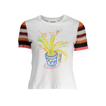 T-Shirt by Desigual for women in polyamide polyester viscose & cotton white & print features an on trend silhouette, perfectly showcasing a on trend short-sleeve and round neckline for an elevated aesthetic.