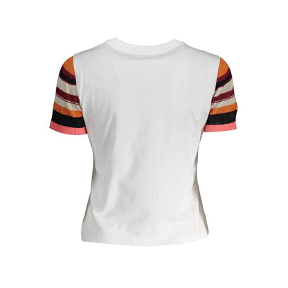 T-Shirt by Desigual for women in polyamide polyester viscose & cotton white & print features an edgy silhouette, meticulously detailed with a sophisticated and for a truly edgy finish.