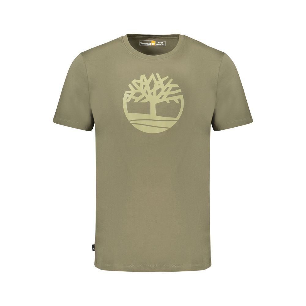 T-Shirt by Timberland for men in cotton green & print showcases a unassuming silhouette, artfully detailed with a refined crew neckline and unassuming short-sleeve for a sophisticated, contemporary look.