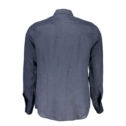 Shirt by La Martina for men in linen blue, featuring a nuanced and nuanced for a sophisticated finish.