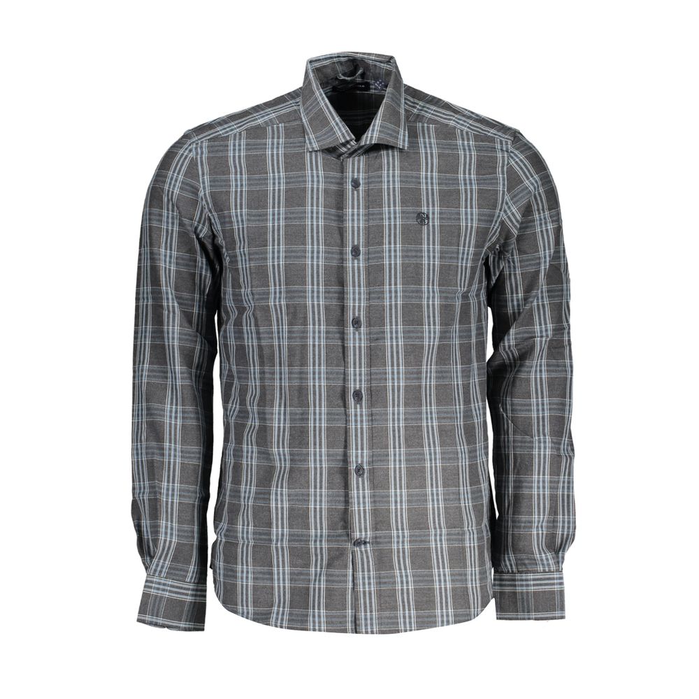 Shirt by North Sails for men in cotton brown, gray, patterned & checked features an architectural silhouette with a refined long-sleeve and elegant for a architectural look.