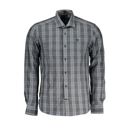 Shirt by North Sails for men in cotton brown, gray, patterned & checked features an architectural silhouette with a refined long-sleeve and elegant for a architectural look.