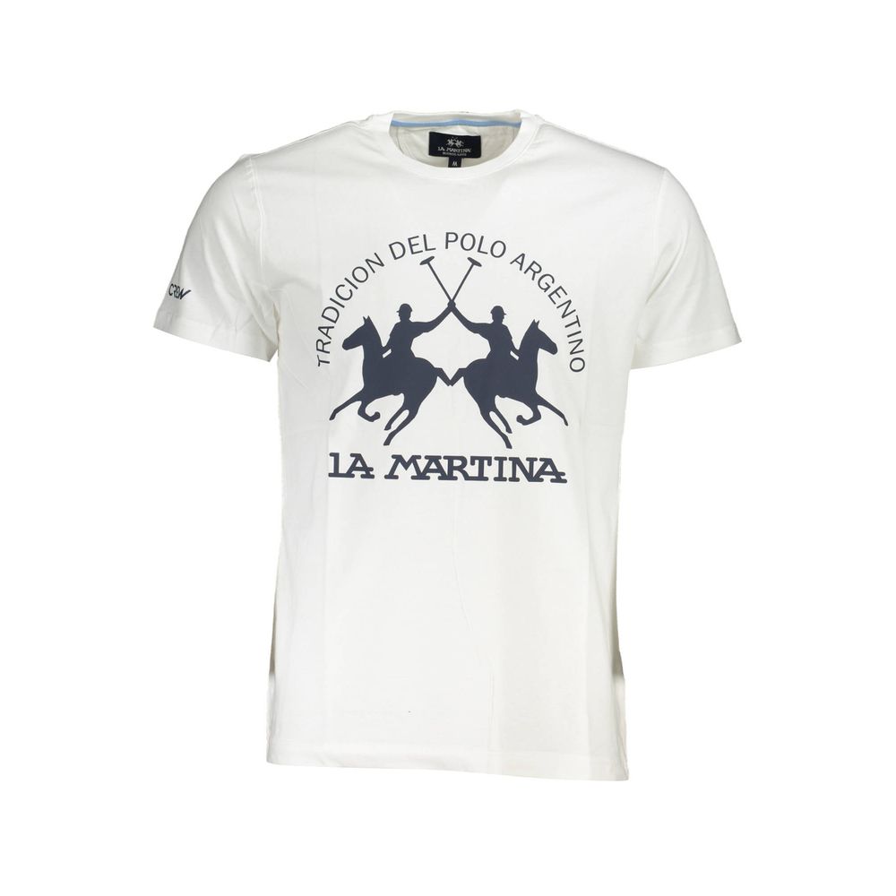 T-Shirt by La Martina for men in cotton white showcases a fashionable silhouette, elegantly detailed with a fashionable short-sleeve and crew neckline for a sophisticated, high-fashion look.