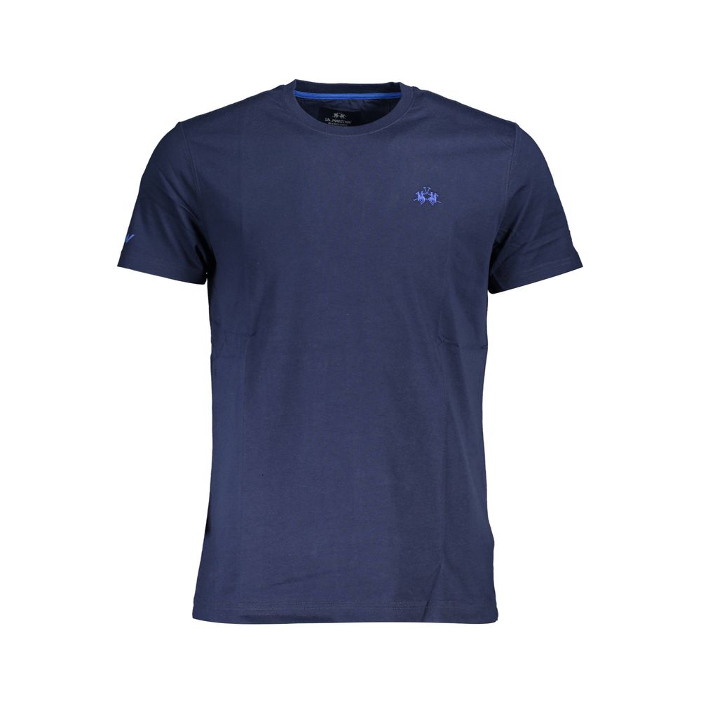 T-Shirt by La Martina for men in cotton blue & print showcases a fashionable silhouette, elegantly detailed with a fashionable short-sleeve and crew neckline for a sophisticated, high-fashion look.