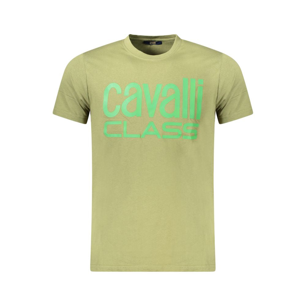 T-Shirt by Cavalli Class for men in cotton green & print showcases a unassuming silhouette, artfully detailed with a refined and unassuming for a sophisticated, contemporary look.