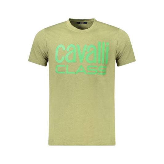 T-Shirt by Cavalli Class for men in cotton green & print showcases a unassuming silhouette, artfully detailed with a refined and unassuming for a sophisticated, contemporary look.