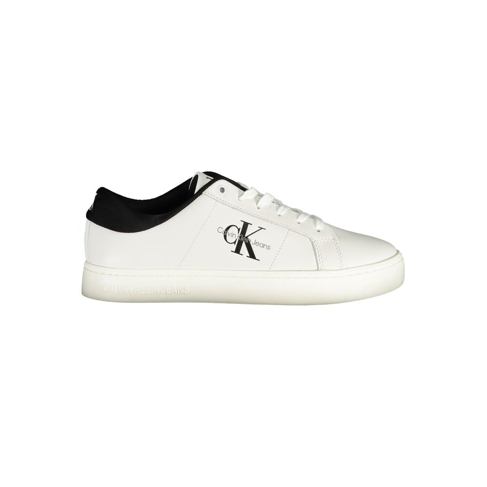 Sneakers by Calvin Klein for men in polyester polyurethane leather white presents a sumptuous silhouette as Men's Athletic Polyester Polyurethane Leather Sneakers, expertly defined by a sumptuous athletic style for a sumptuous, high-fashion look.