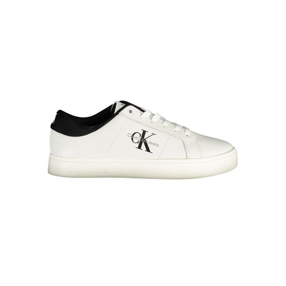 Sneakers by Calvin Klein for men in polyester polyurethane leather white presents a sumptuous silhouette as Men's Athletic Polyester Polyurethane Leather Sneakers, expertly defined by a sumptuous athletic style for a sumptuous, high-fashion look.