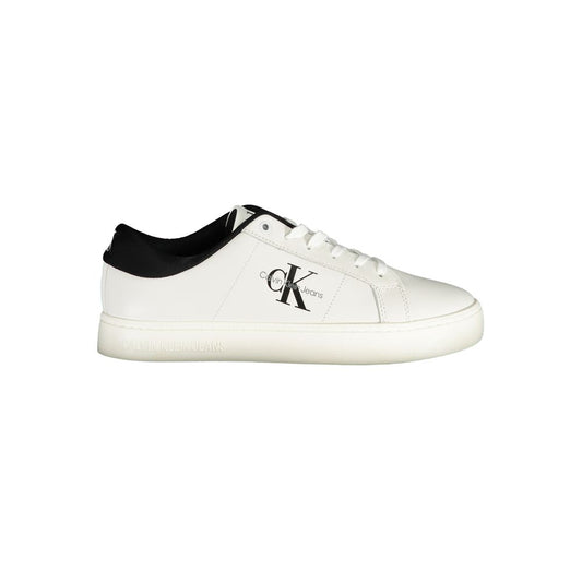 Sneakers by Calvin Klein for men in polyester polyurethane leather white presents a sumptuous silhouette as Men's Athletic Polyester Polyurethane Leather Sneakers, expertly defined by a sumptuous athletic style for a sumptuous, high-fashion look.
