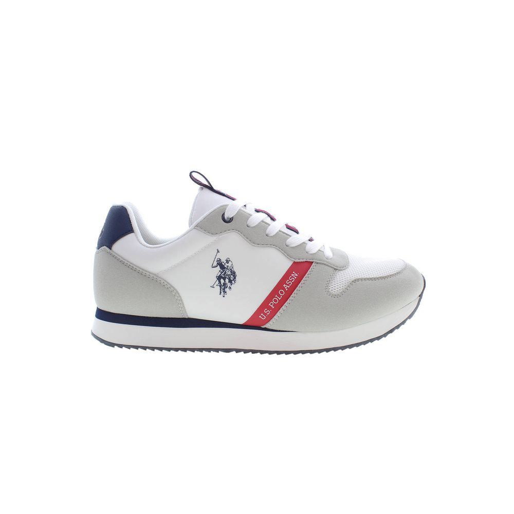 Athletic Sneakers by U.S. POLO ASSN. for men in polyester & polyethylene white features an architectural silhouette, showcasing the premium athletic style of the Crisp Men's Athletic Polyester & Polyethylene Sneakers with an architectural finish.