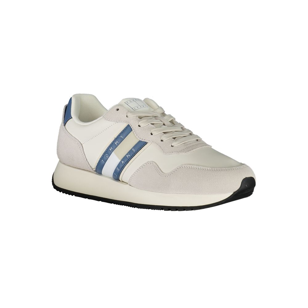 Sneakers by Tommy Hilfiger for men in polyester polyethylene leather blue, white & signature features an opulent silhouette from the Men's Casual Polyester Polyethylene Leather Sneakers collection, showcasing a signature casual style with an opulent finish.